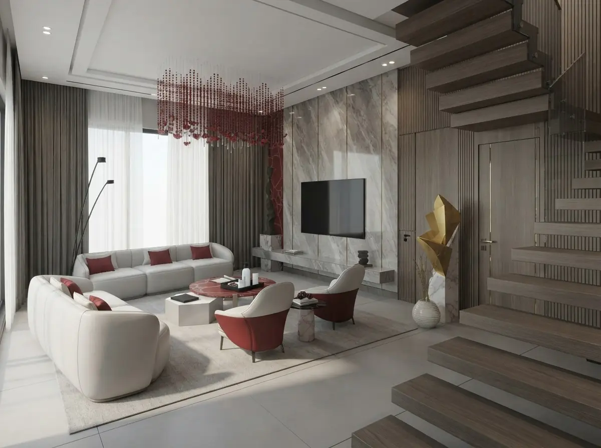 Marble & Staircase Living Room