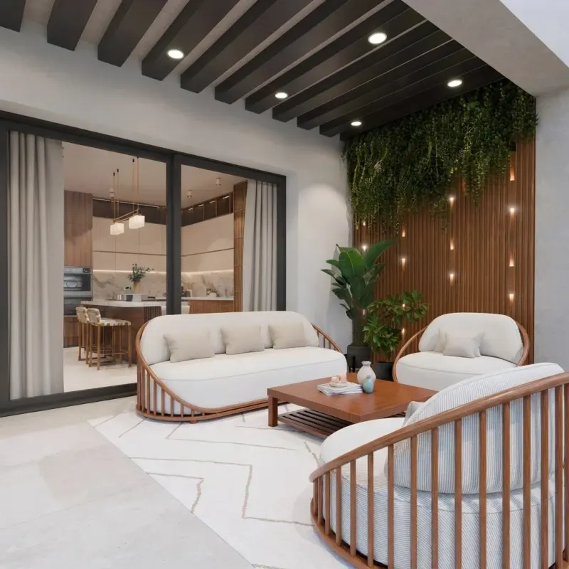Balcony designed with MeltFlex AI: Rattan Lounge Balcony