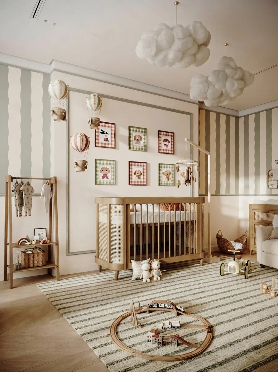 Striped Nursery With Cloud Lights