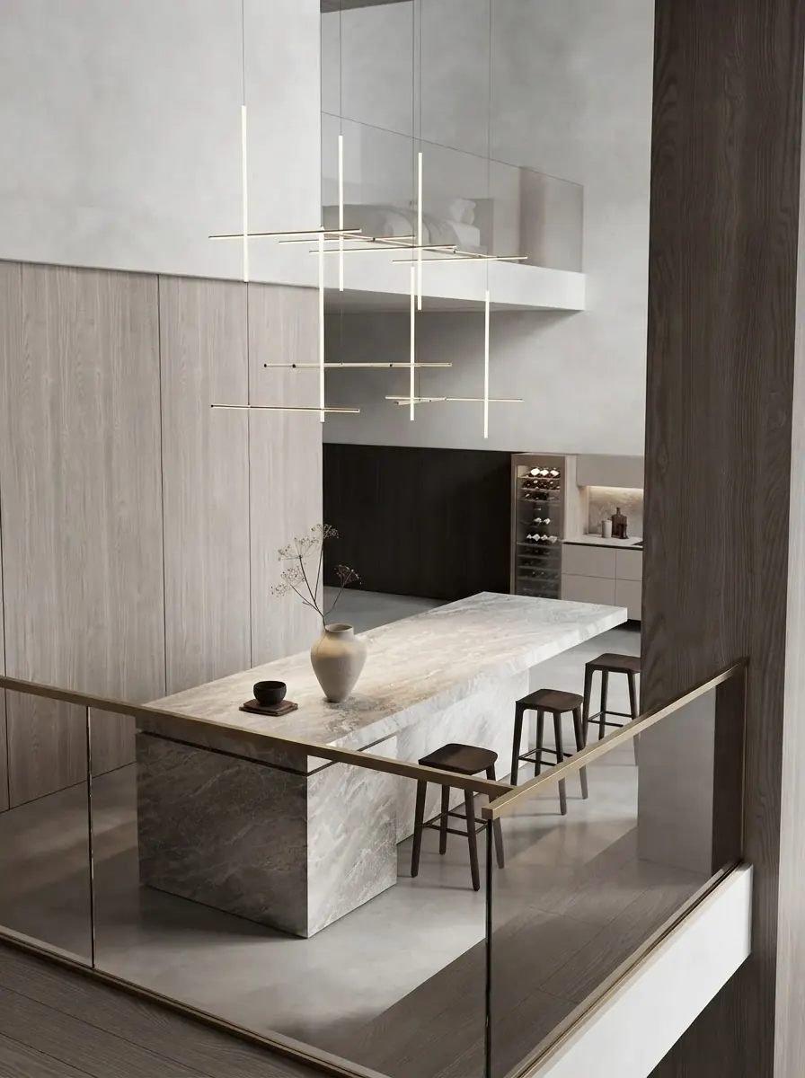 Travertine Island Loft Kitchen