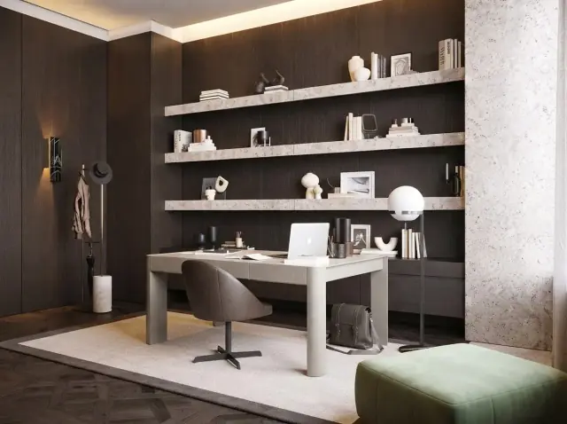Travertine Shelf Walnut Study