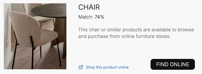 AI detecting furniture in room makeover with match accuracy