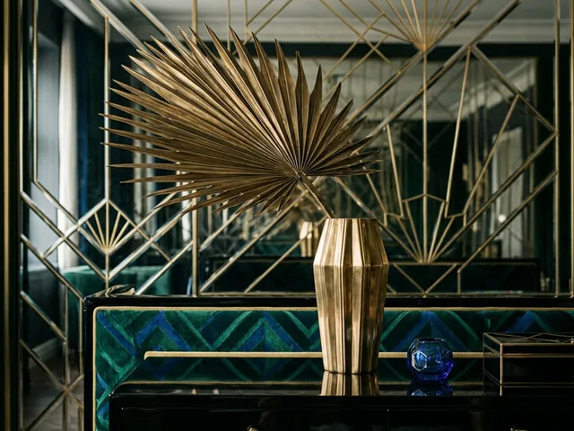 Gold, brass, and black accents