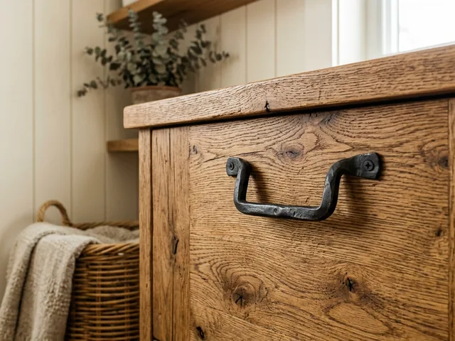 Aged oak and black hardware