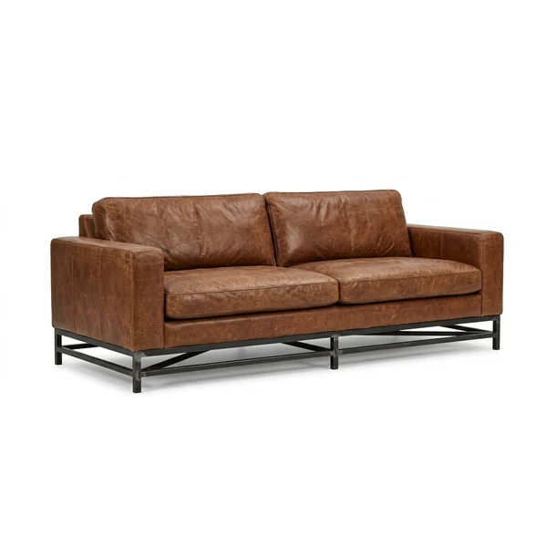 Distressed leather sofa