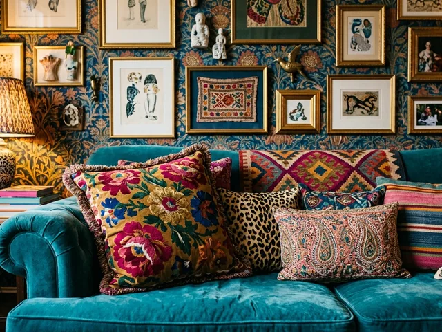Layered, abundant furnishings