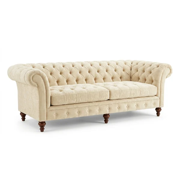 Rolled-arm tufted sofa