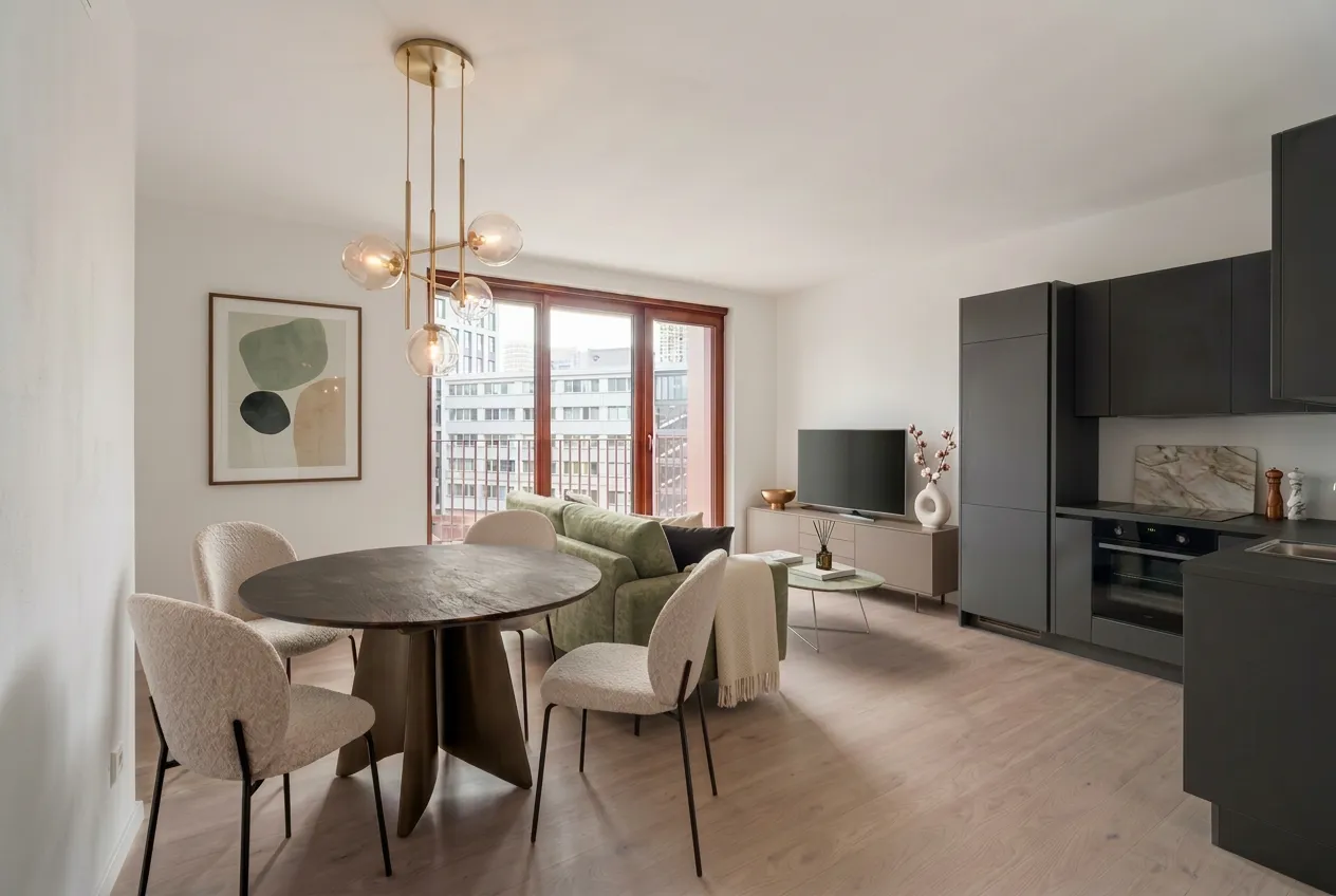 Living room furnished by AI with real furniture